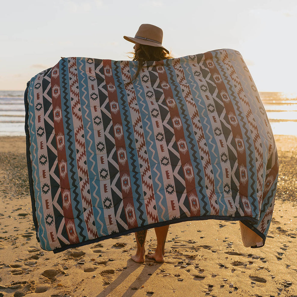 Passenger Nomadic Recycled Sherpa Blanket Multi Geo Stripe Coral
