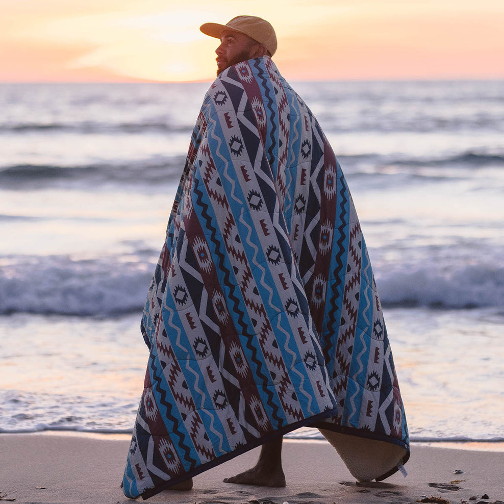 Passenger Nomadic Recycled Sherpa Blanket Multi Geo Stripe Coral