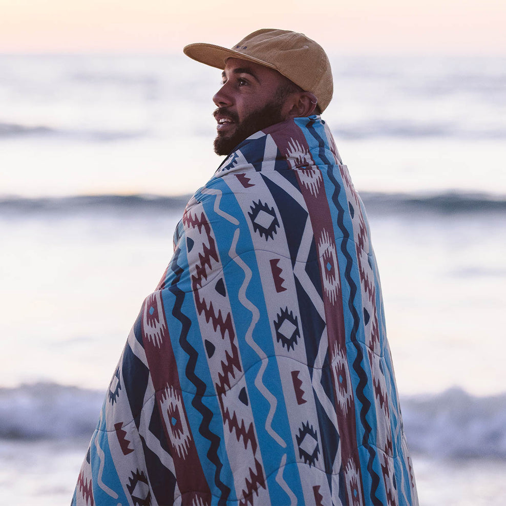 Passenger Nomadic Recycled Sherpa Blanket Multi Geo Stripe Coral