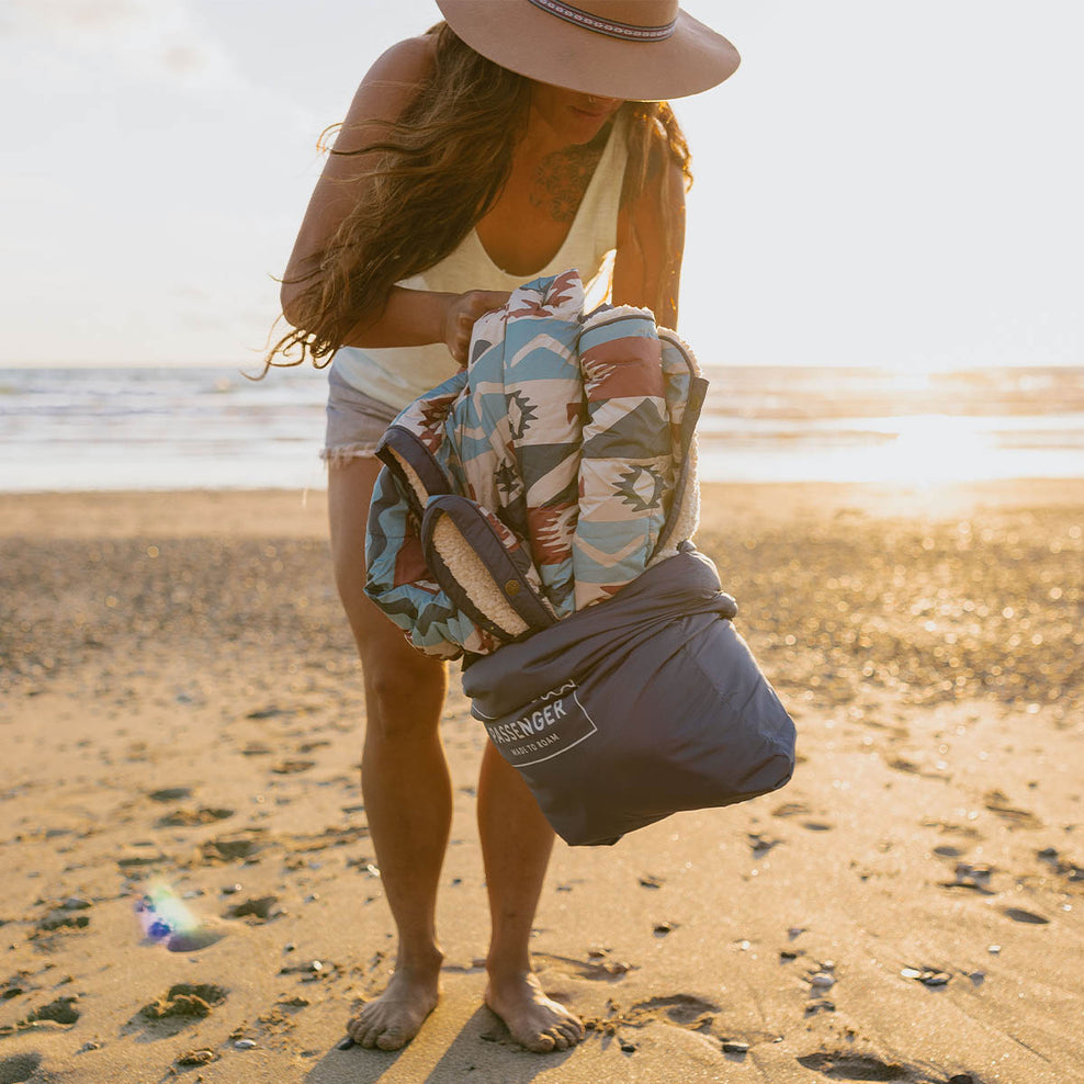 Passenger Nomadic Recycled Sherpa Blanket Multi Geo Stripe Coral