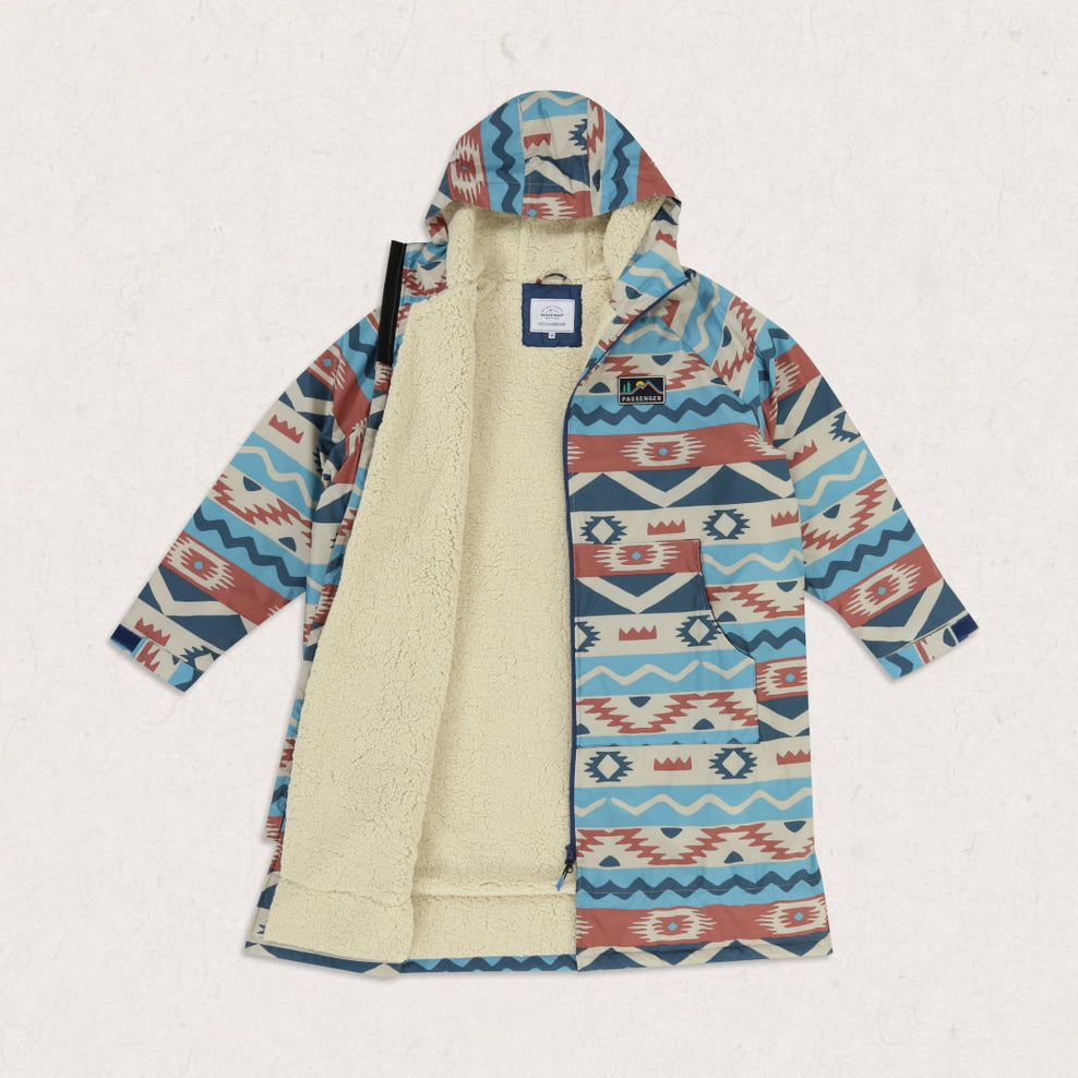 Passenger Roaming Recycled Sherpa Lined Changing Robe Multi Geo Stripe Coral