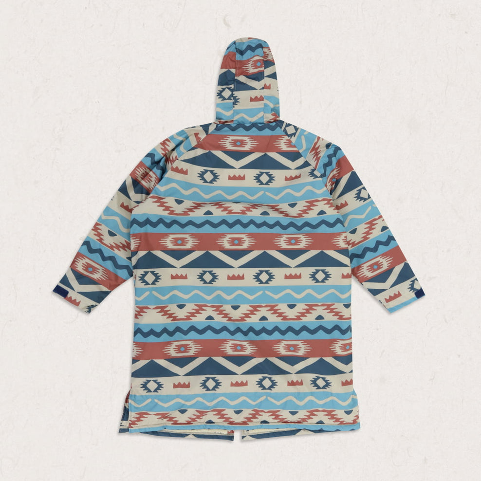 Passenger Roaming Recycled Sherpa Lined Changing Robe Multi Geo Stripe Coral