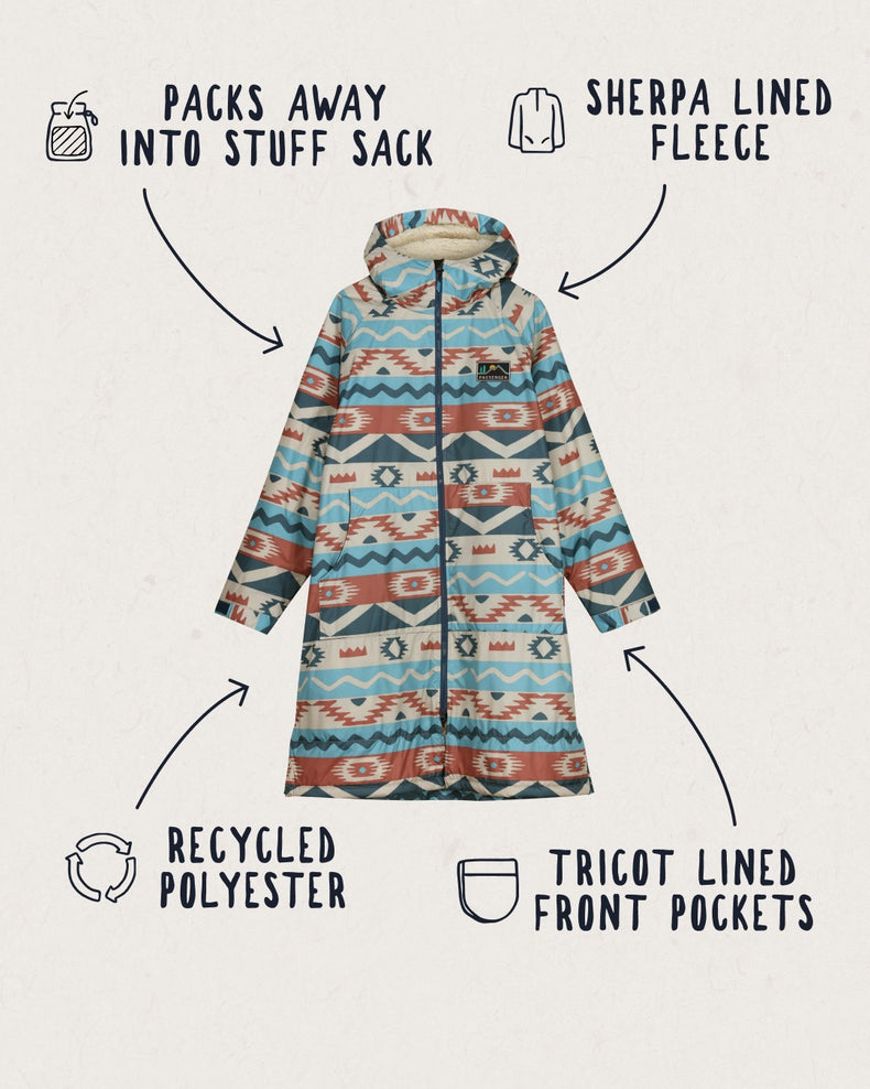 Passenger Roaming Recycled Sherpa Lined Changing Robe Multi Geo Stripe Coral