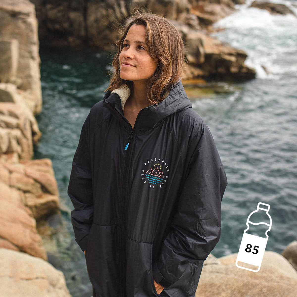 Passenger Escapism Recycled Sherpa Lined Changing Robe Black