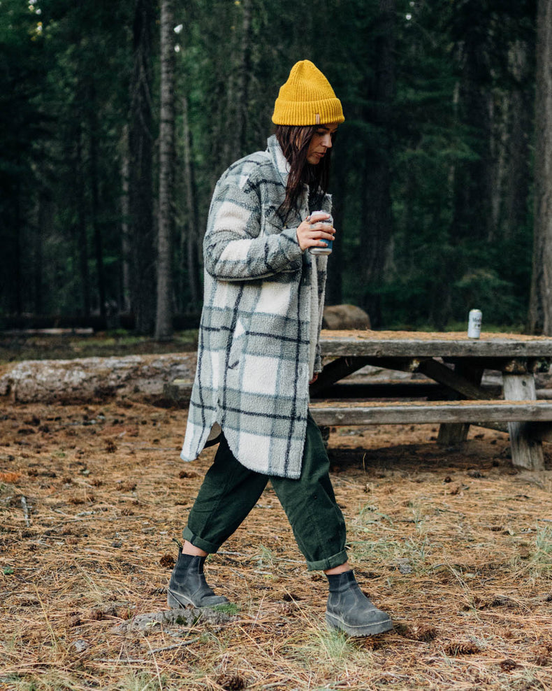 Passenger Cloudy Recycled Deep-Pile Sherpa Fleece Shirt Pistachio Check