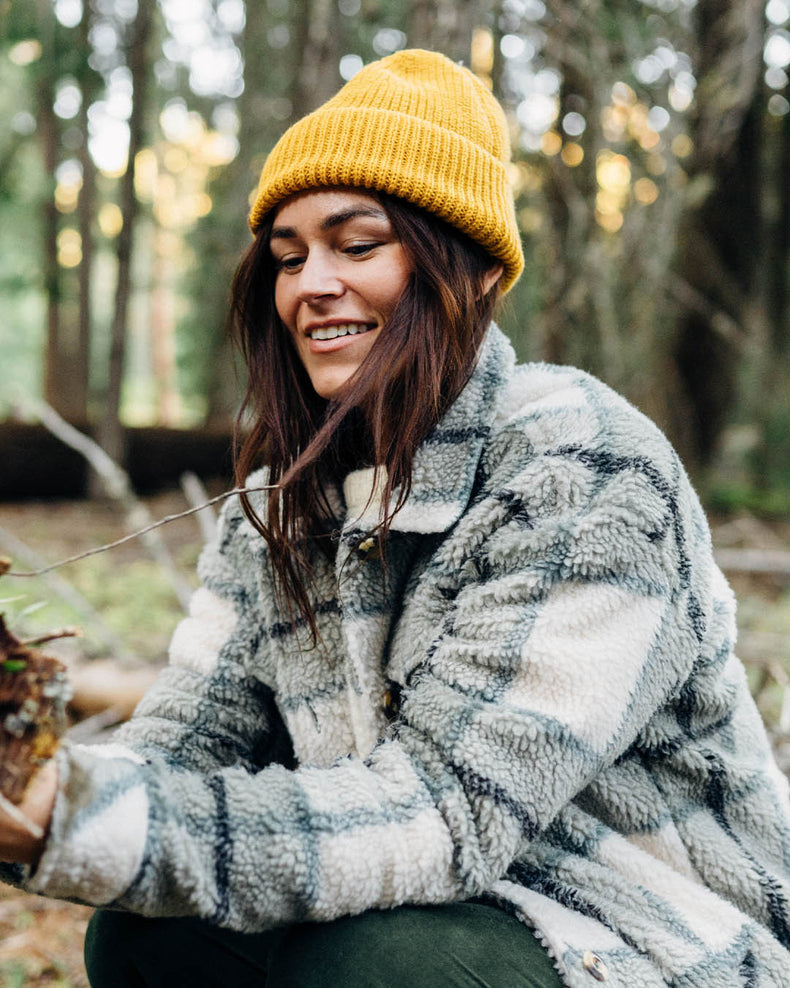 Passenger Cloudy Recycled Deep-Pile Sherpa Fleece Shirt Pistachio Check