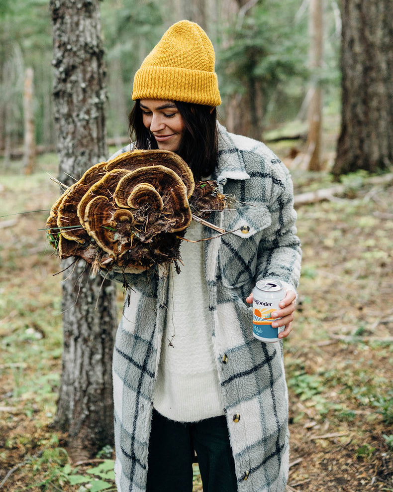 Passenger Cloudy Recycled Deep-Pile Sherpa Fleece Shirt Pistachio Check