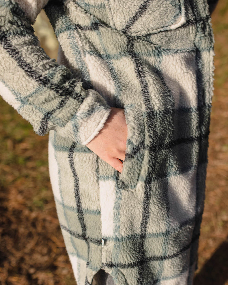 Passenger Cloudy Recycled Deep-Pile Sherpa Fleece Shirt Pistachio Check