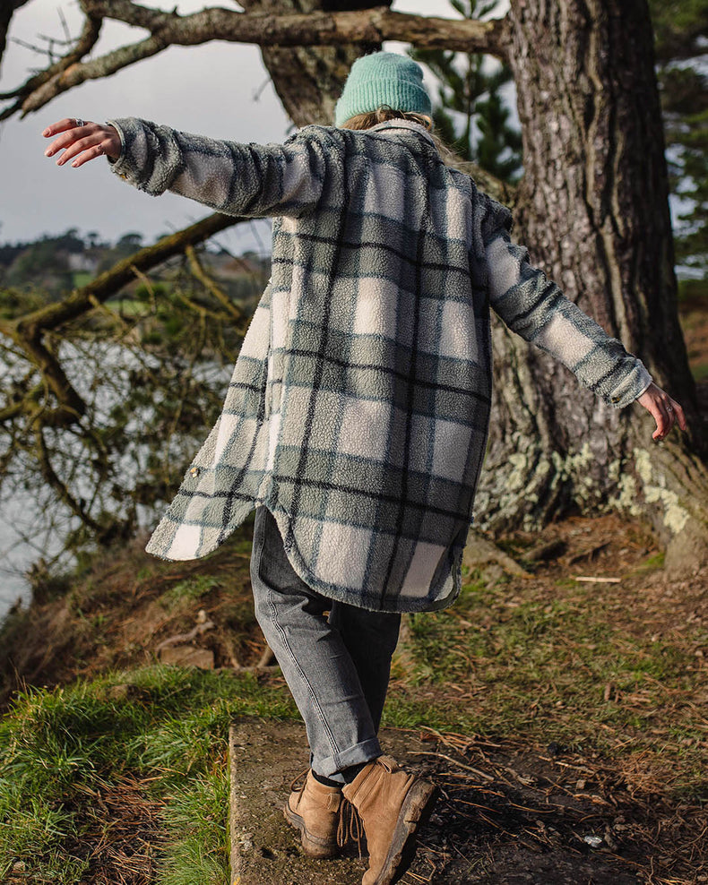 Passenger Cloudy Recycled Deep-Pile Sherpa Fleece Shirt Pistachio Check