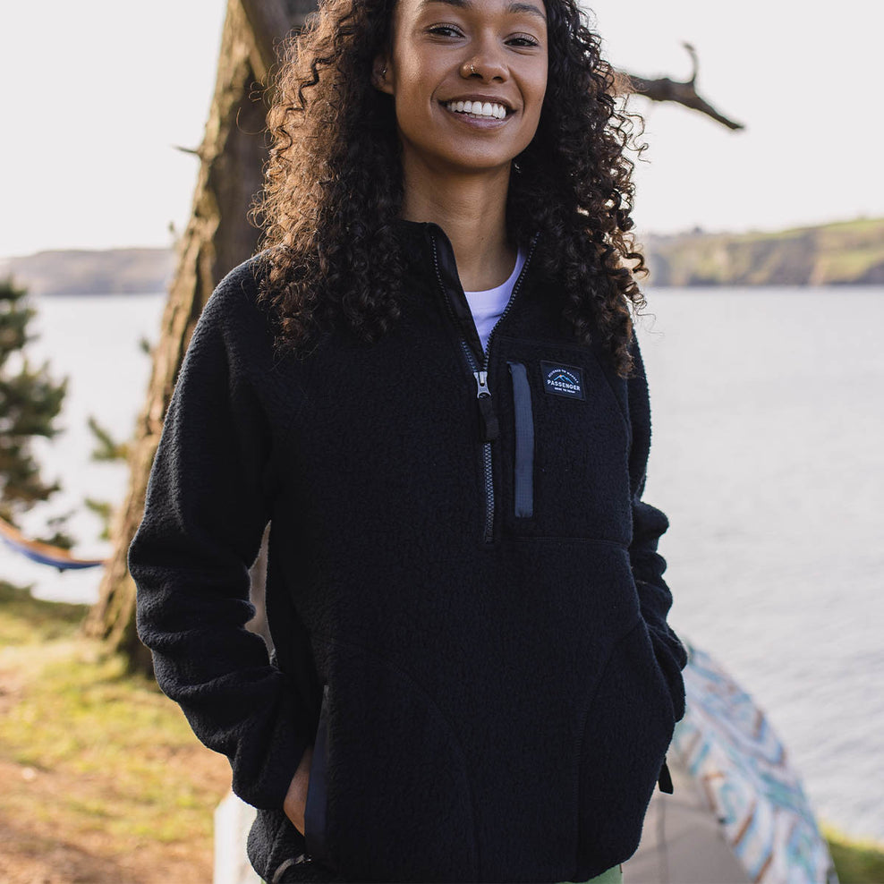 Passenger Home 1/4 Zip Recycled Sherpa Fleece Black