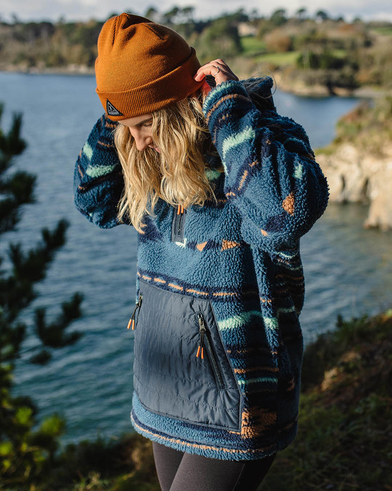 Passenger Perouse Recycled Deep-Pile Sherpa Fleece Blue Coral Geo Pattern