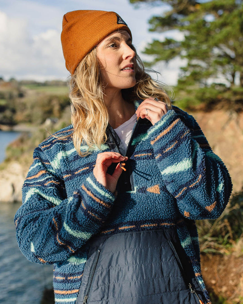 Passenger Perouse Recycled Deep-Pile Sherpa Fleece Blue Coral Geo Pattern