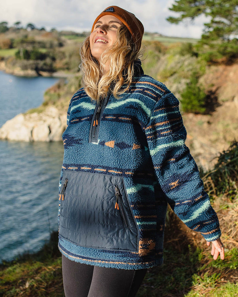 Passenger Perouse Recycled Deep-Pile Sherpa Fleece Blue Coral Geo Pattern