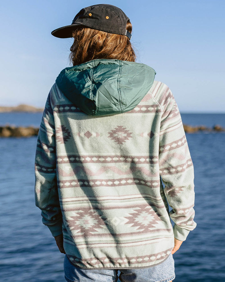 Passenger Alexander Hooded 1/2 Zip Recycled Polar Fleece Pistachio Pattern/Deep Ocean