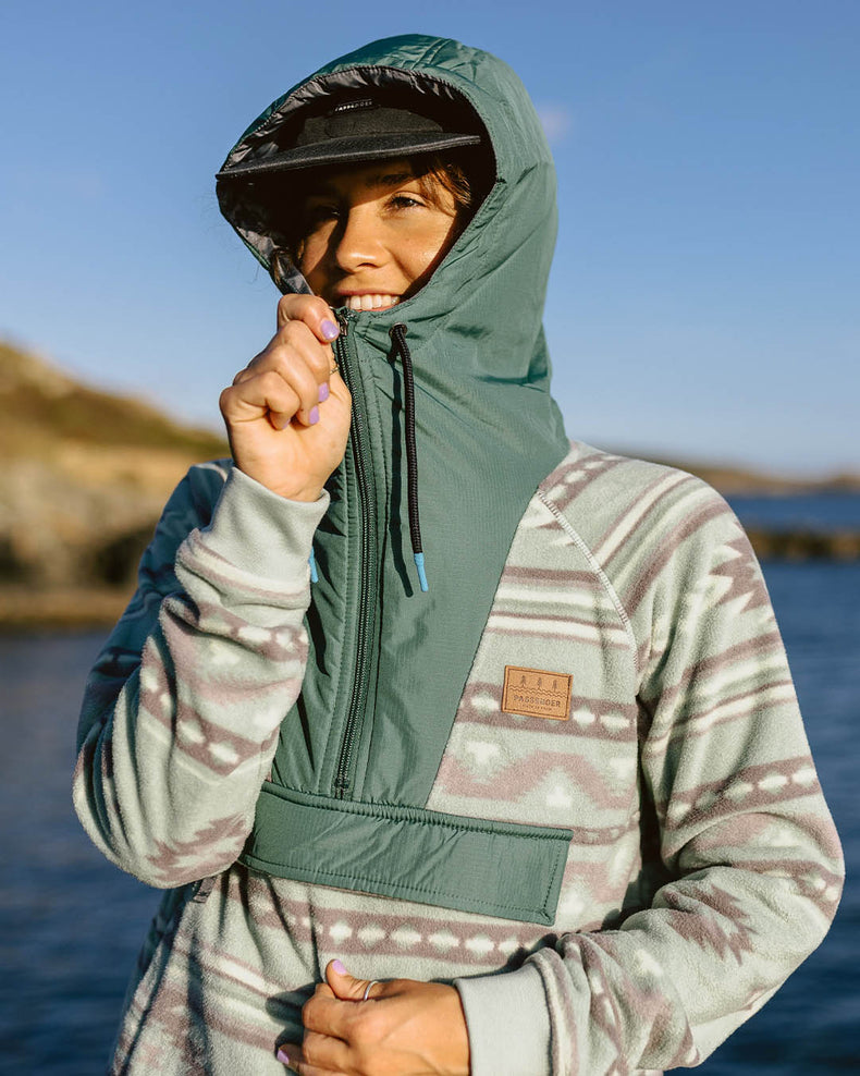Passenger Alexander Hooded 1/2 Zip Recycled Polar Fleece Pistachio Pattern/Deep Ocean