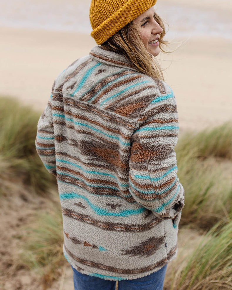 Passenger Olympus Recycled Deep-Pile Sherpa Fleece Shirt Warm Ivory Geo Pattern