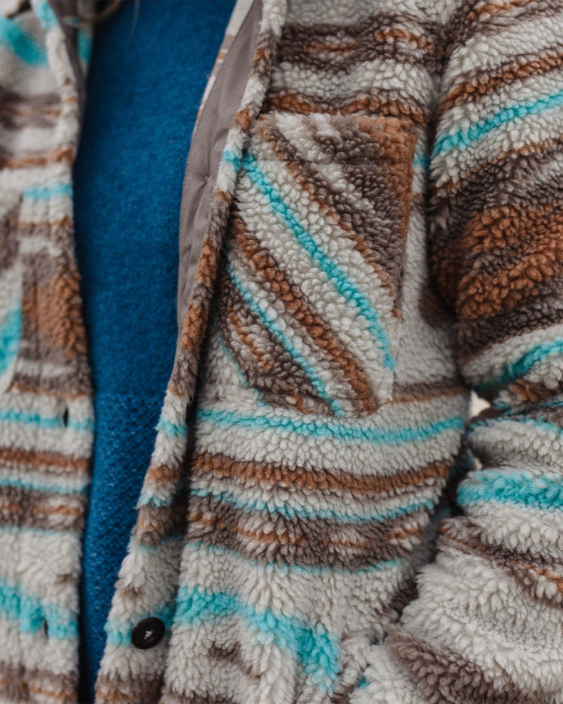 Passenger Olympus Recycled Deep-Pile Sherpa Fleece Shirt Warm Ivory Geo Pattern