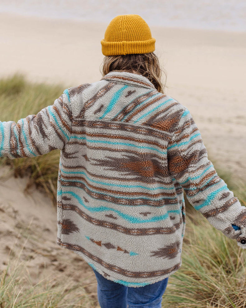 Passenger Olympus Recycled Deep-Pile Sherpa Fleece Shirt Warm Ivory Geo Pattern