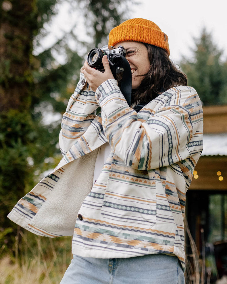 Passenger Cibola Recycled Sherpa Lined Overshirt Birch Geo Pattern