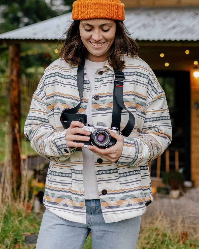 Passenger Cibola Recycled Sherpa Lined Overshirt Birch Geo Pattern