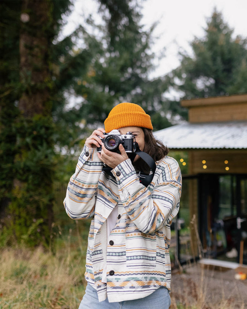 Passenger Cibola Recycled Sherpa Lined Overshirt Birch Geo Pattern