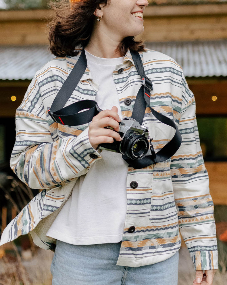 Passenger Cibola Recycled Sherpa Lined Overshirt Birch Geo Pattern