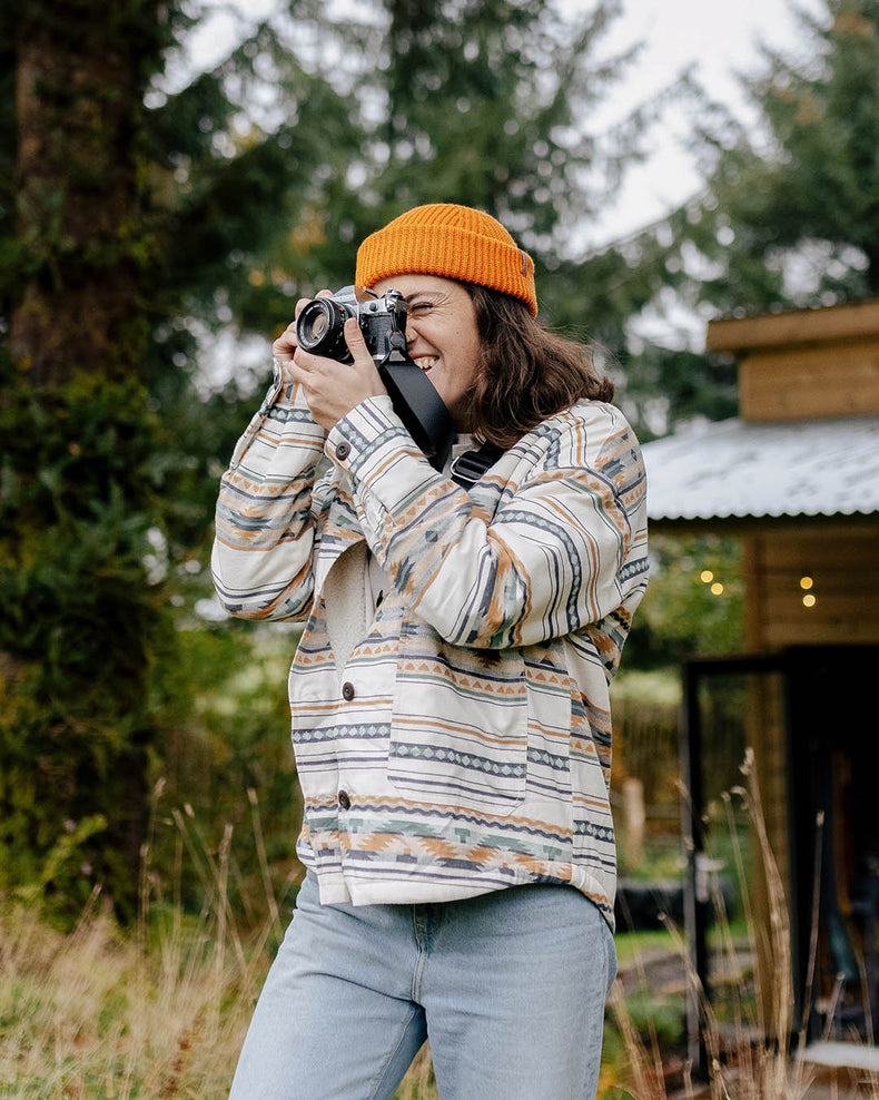 Passenger Cibola Recycled Sherpa Lined Overshirt Birch Geo Pattern