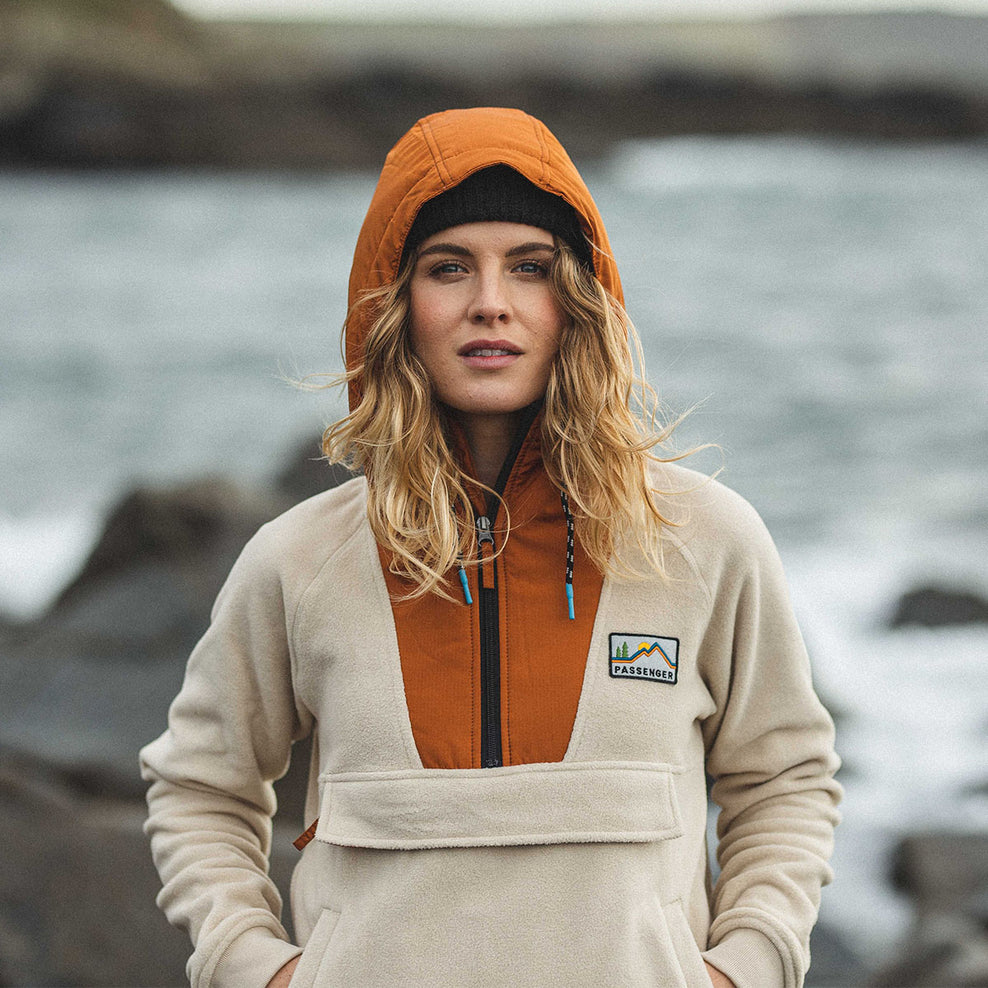 Passenger Alexander Hooded 1/2 Zip Recycled Polar Fleece Oatmeal