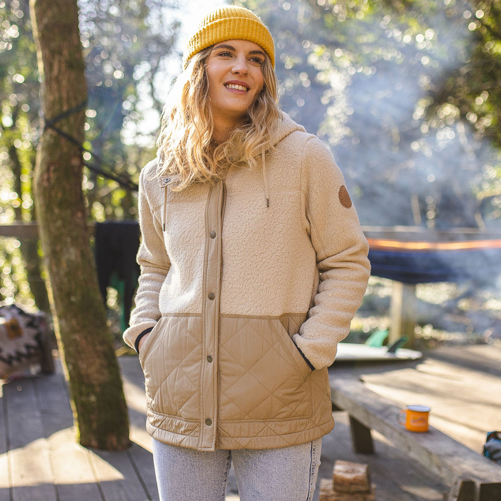 Passenger Dome Hooded Recycled Sherpa Jacket Oatmeal