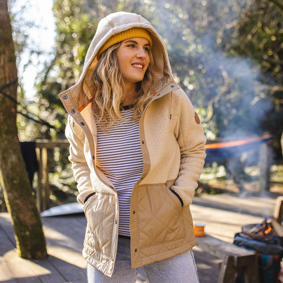 Passenger Dome Hooded Recycled Sherpa Jacket Oatmeal