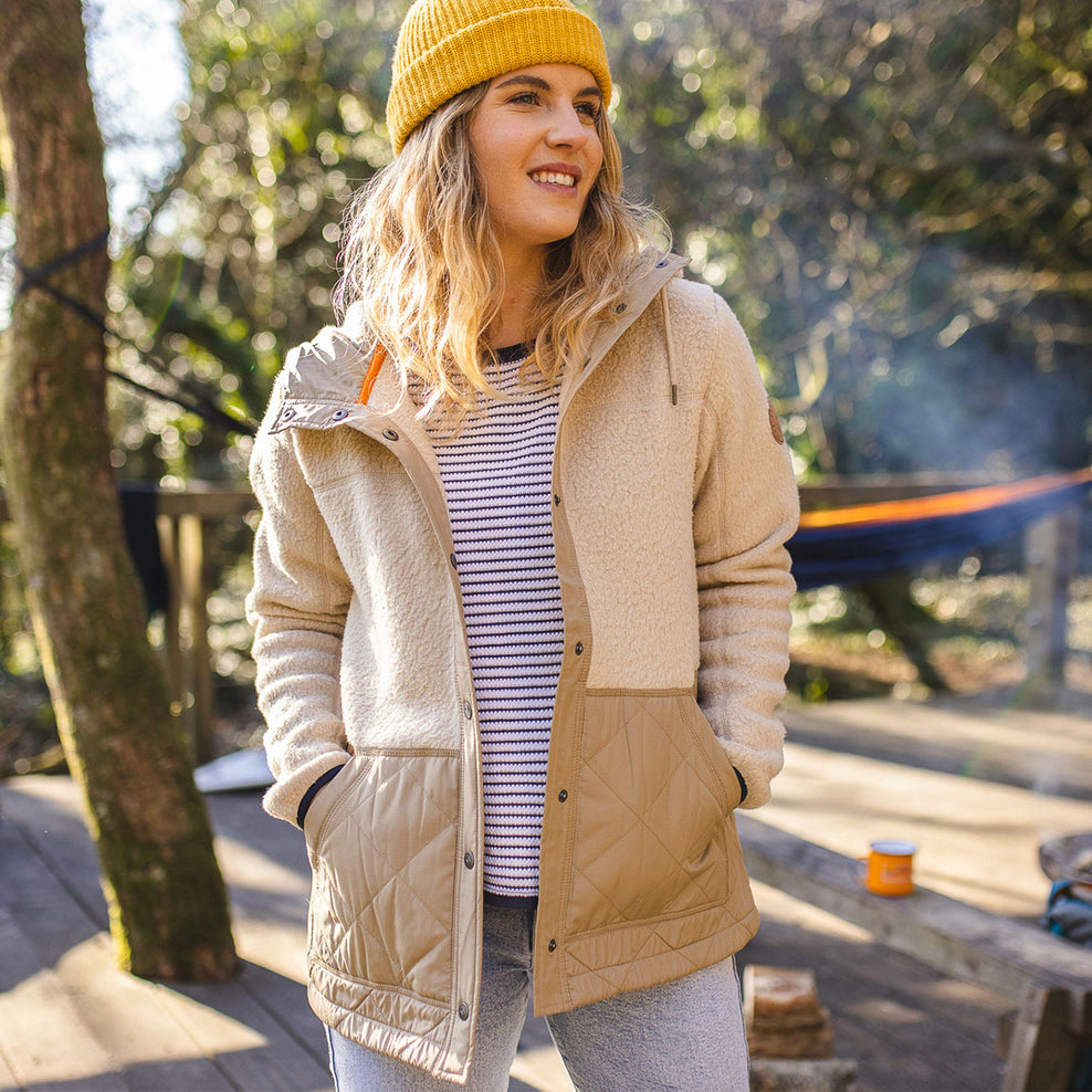 Passenger Dome Hooded Recycled Sherpa Jacket Oatmeal