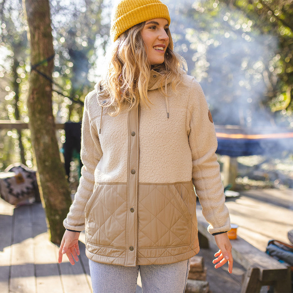 Passenger Dome Hooded Recycled Sherpa Jacket Oatmeal