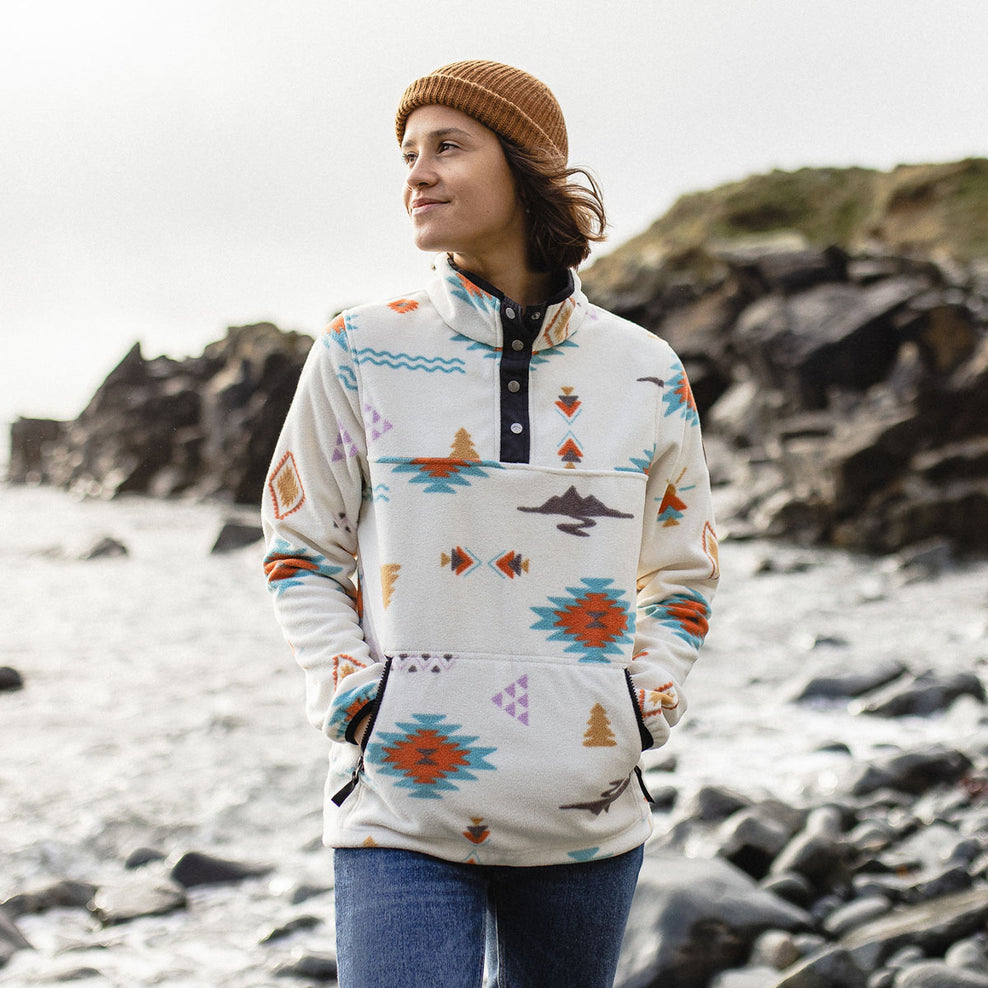 Passenger Woodlander Recycled Polar Fleece Pullover Birch Drifter