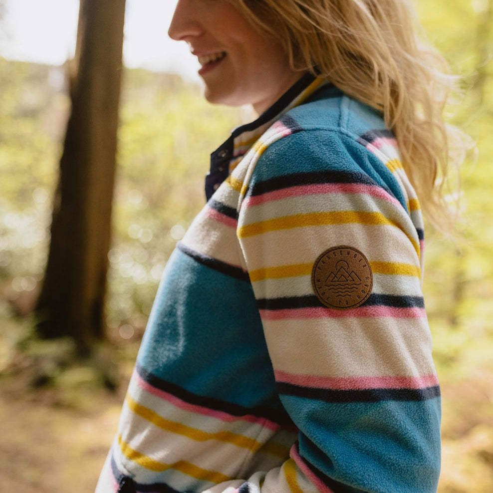 Passenger Willow Recycled Polar Fleece Pullover Soft Cobalt Mix Up Stripe