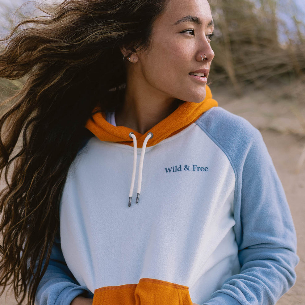 Passenger Rainbow Recycled Polar Fleece Hoodie Blue Glass