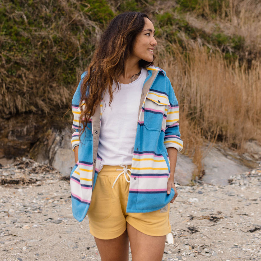 Passenger East Recycled Polar Fleece Shirt Soft Cobalt Mix Up Stripe