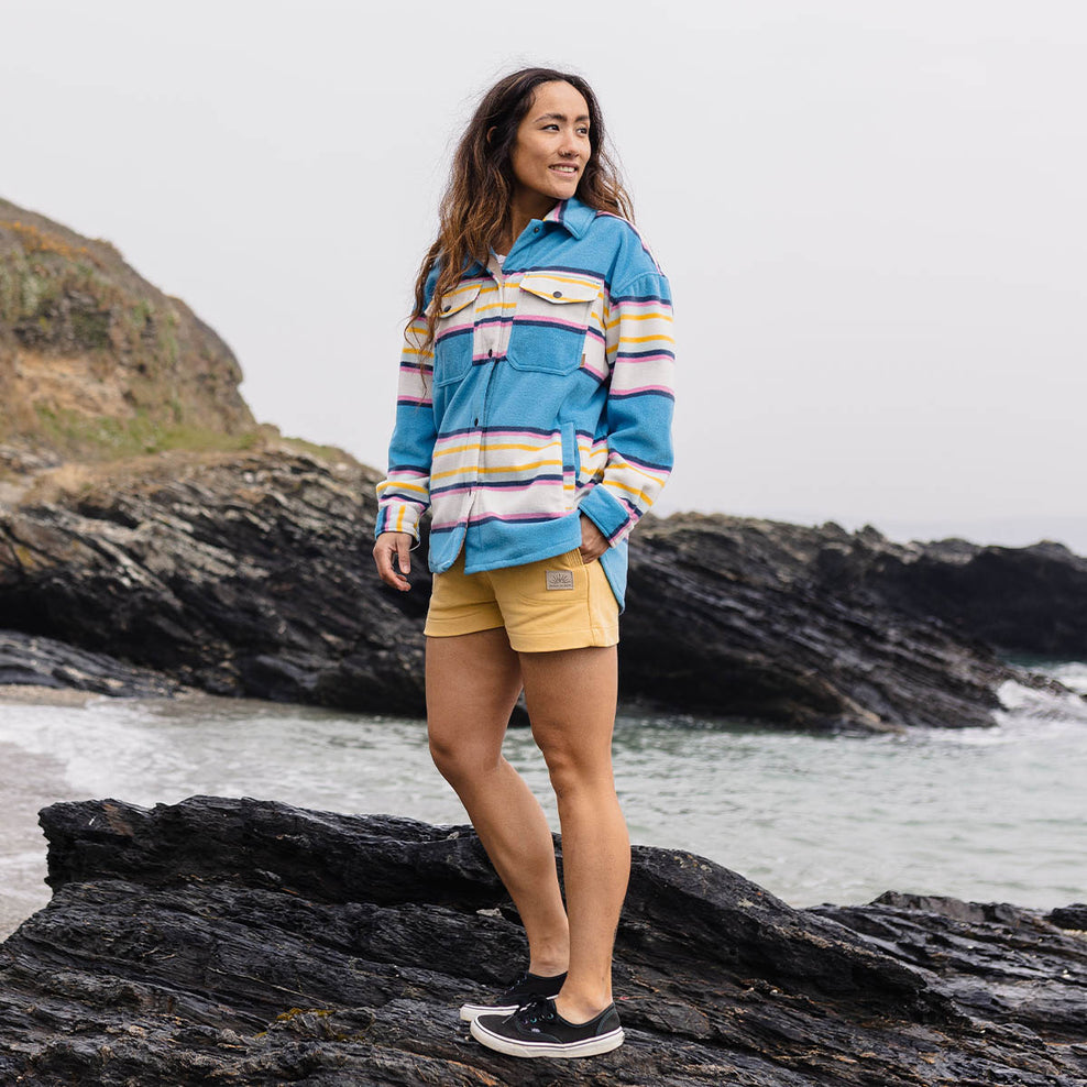 Passenger East Recycled Polar Fleece Shirt Soft Cobalt Mix Up Stripe