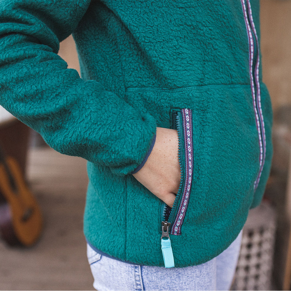 Passenger Lake Full Zip Hooded Recycled Sherpa Fleece Storm Green