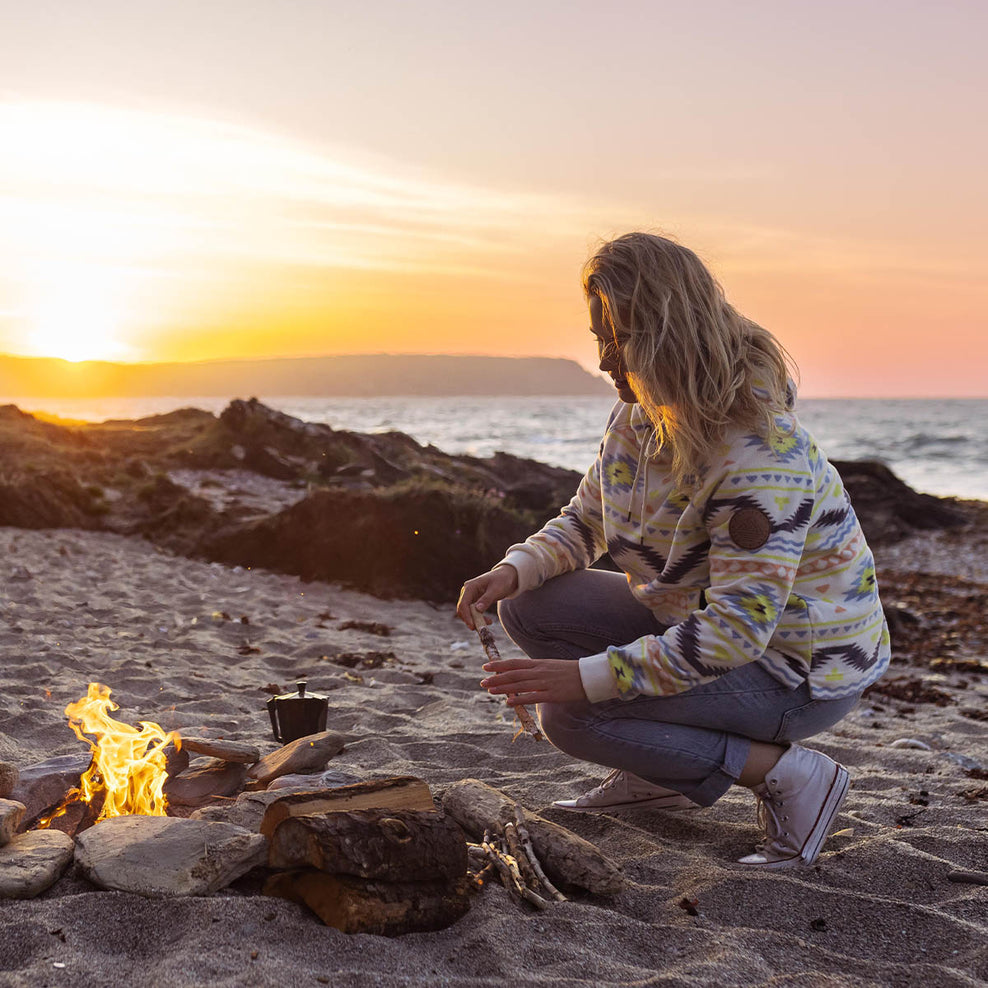 Passenger Picket Recycled Polar Fleece Hoodie Egret Adrift