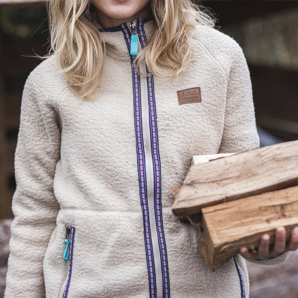 Passenger Lake Full Zip Hooded Recycled Sherpa Fleece Oatmeal