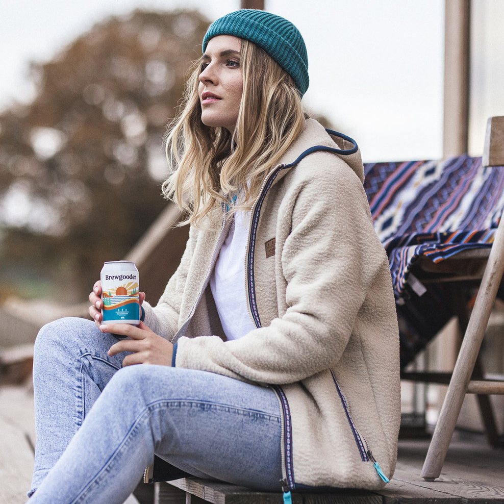 Passenger Lake Full Zip Hooded Recycled Sherpa Fleece Oatmeal