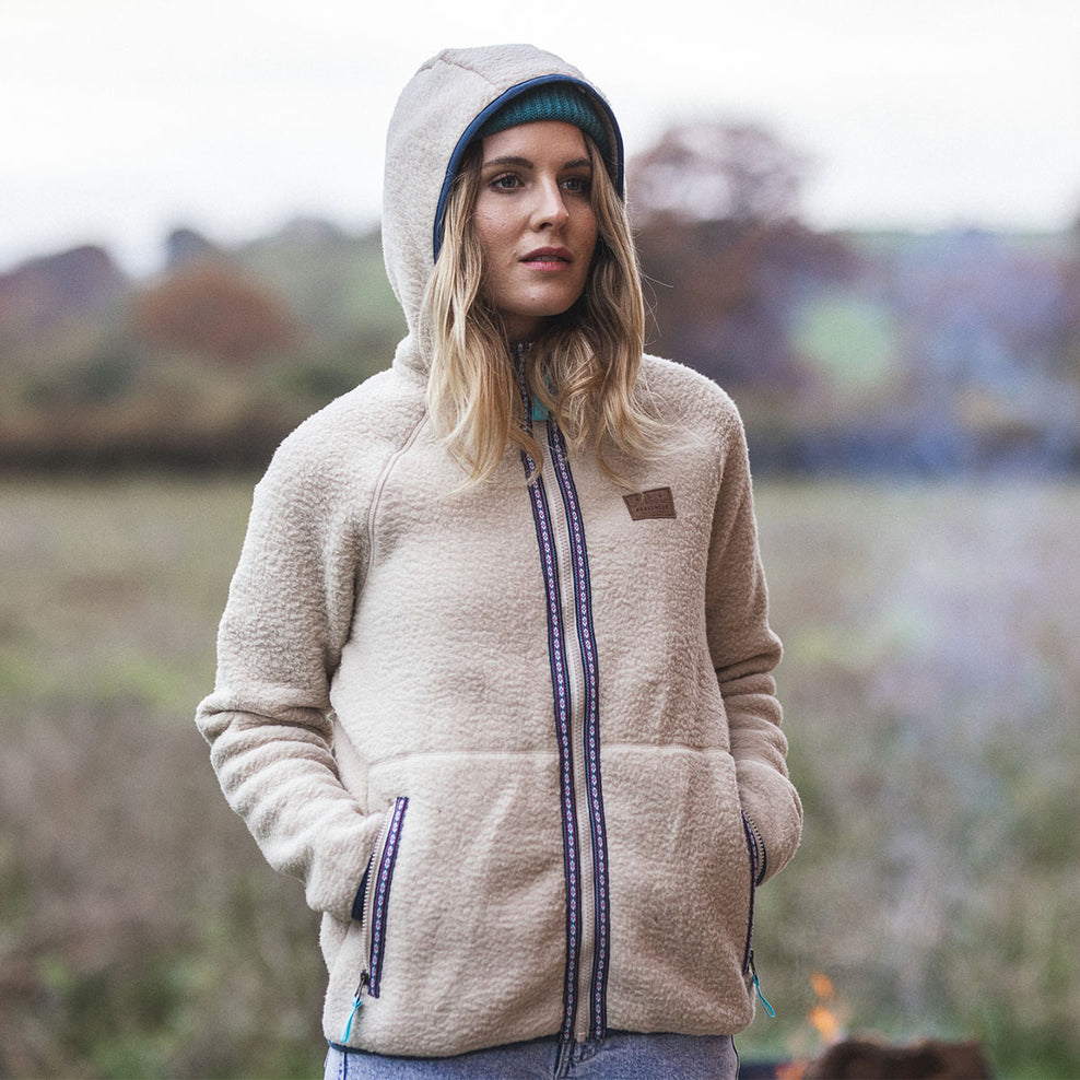 Passenger Lake Full Zip Hooded Recycled Sherpa Fleece Oatmeal
