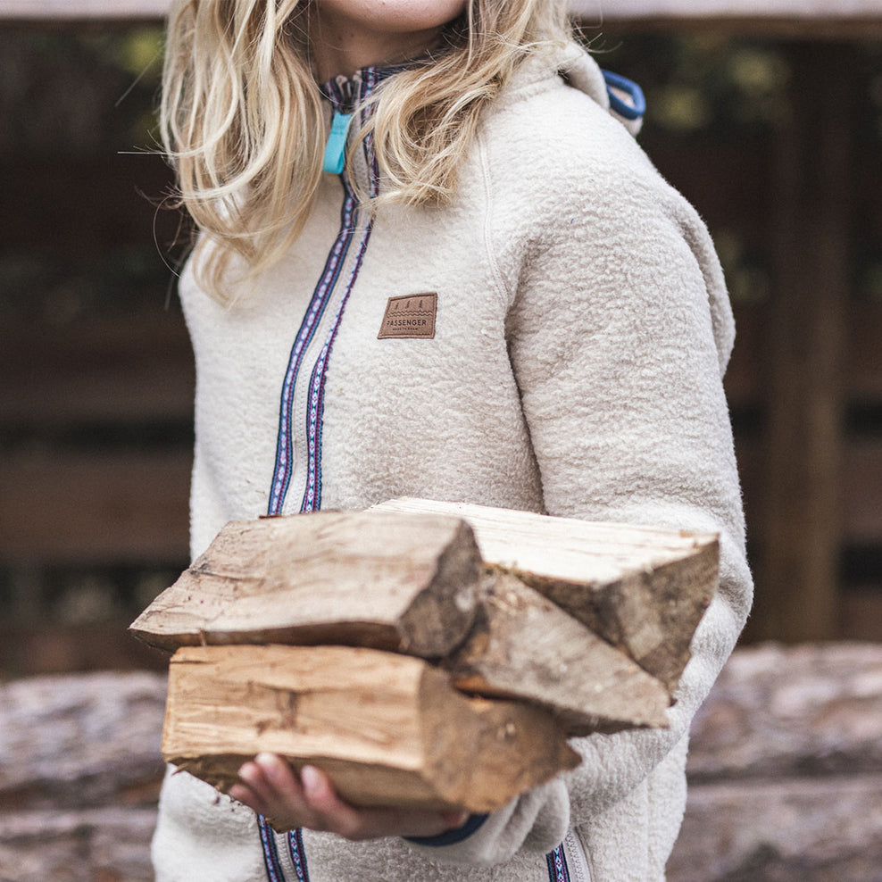 Passenger Lake Full Zip Hooded Recycled Sherpa Fleece Oatmeal