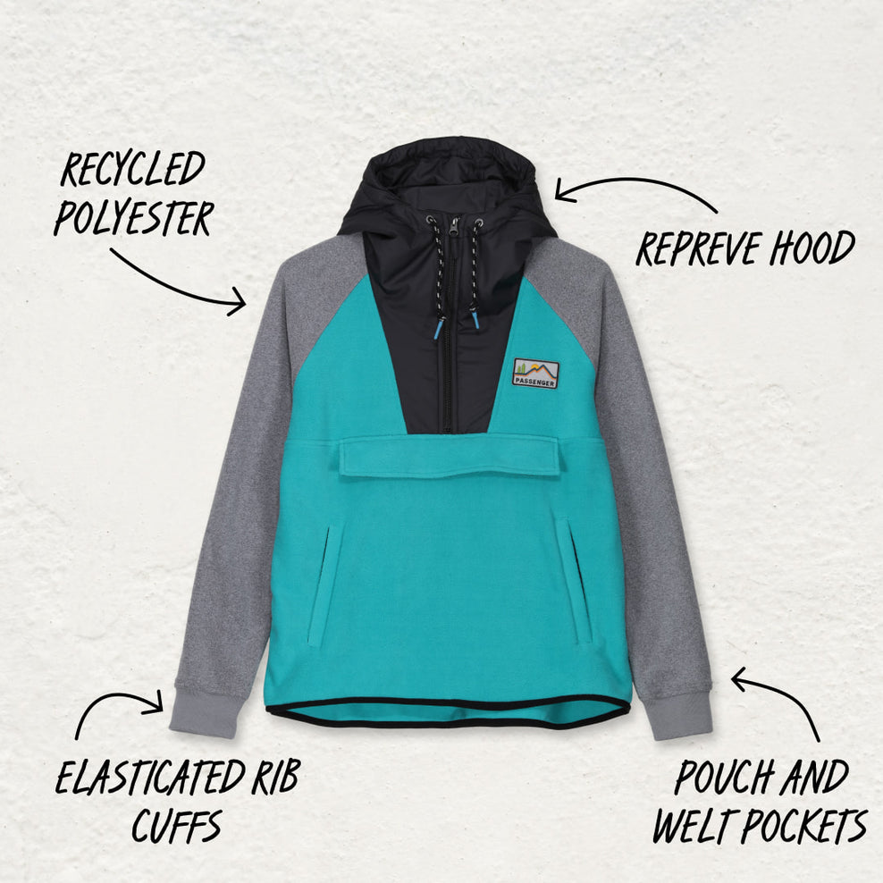 Passenger Alexander Hooded 1/2 Zip Recycled Polar Fleece Viridian Green