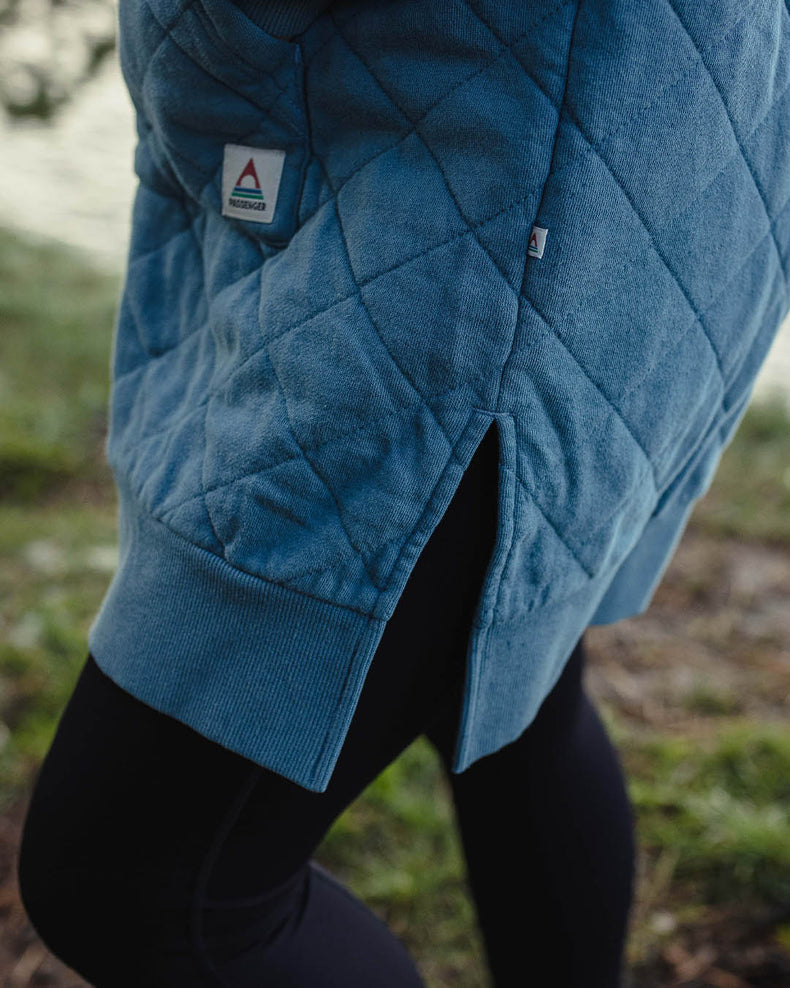 Passenger Getaway Recycled Cotton Quilted Full Zip Hoodie Washed Blue
