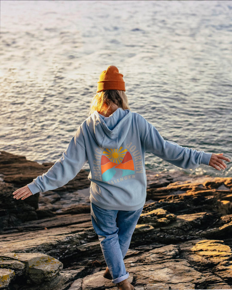 Passenger Embrace The Journey Recycled Cotton Oversized Hoodie Blue Fog