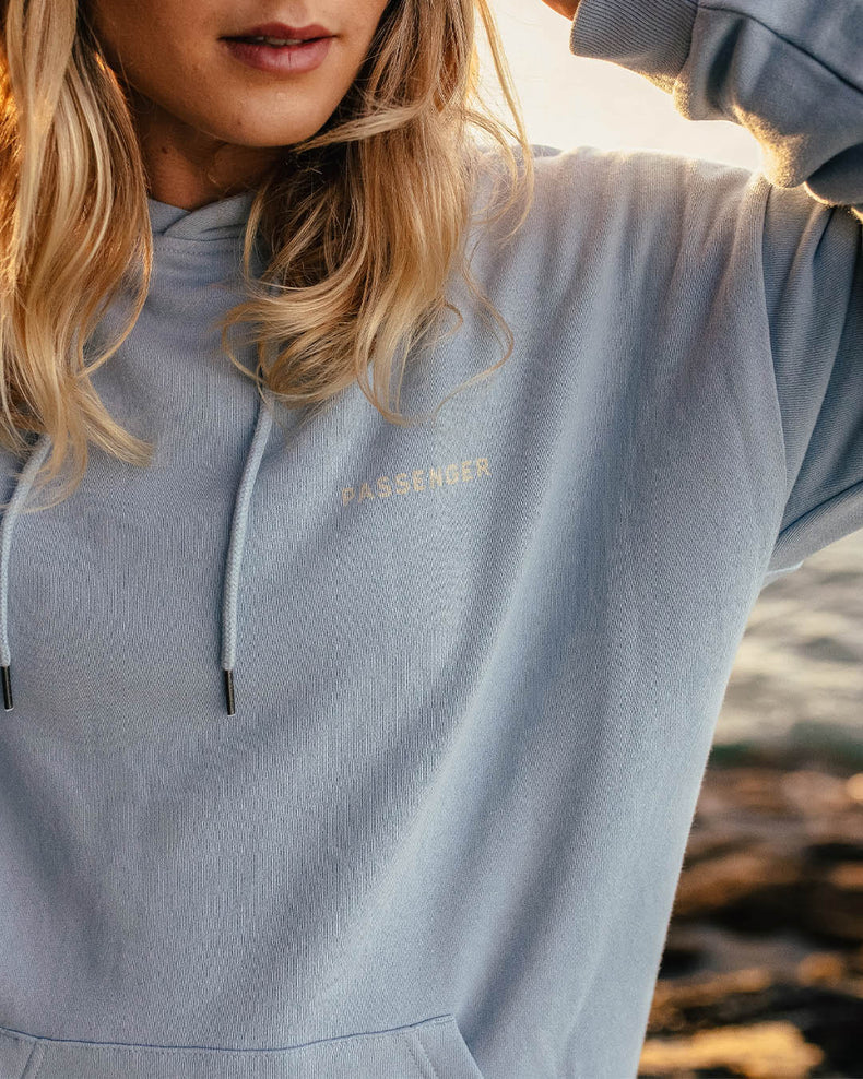 Passenger Embrace The Journey Recycled Cotton Oversized Hoodie Blue Fog