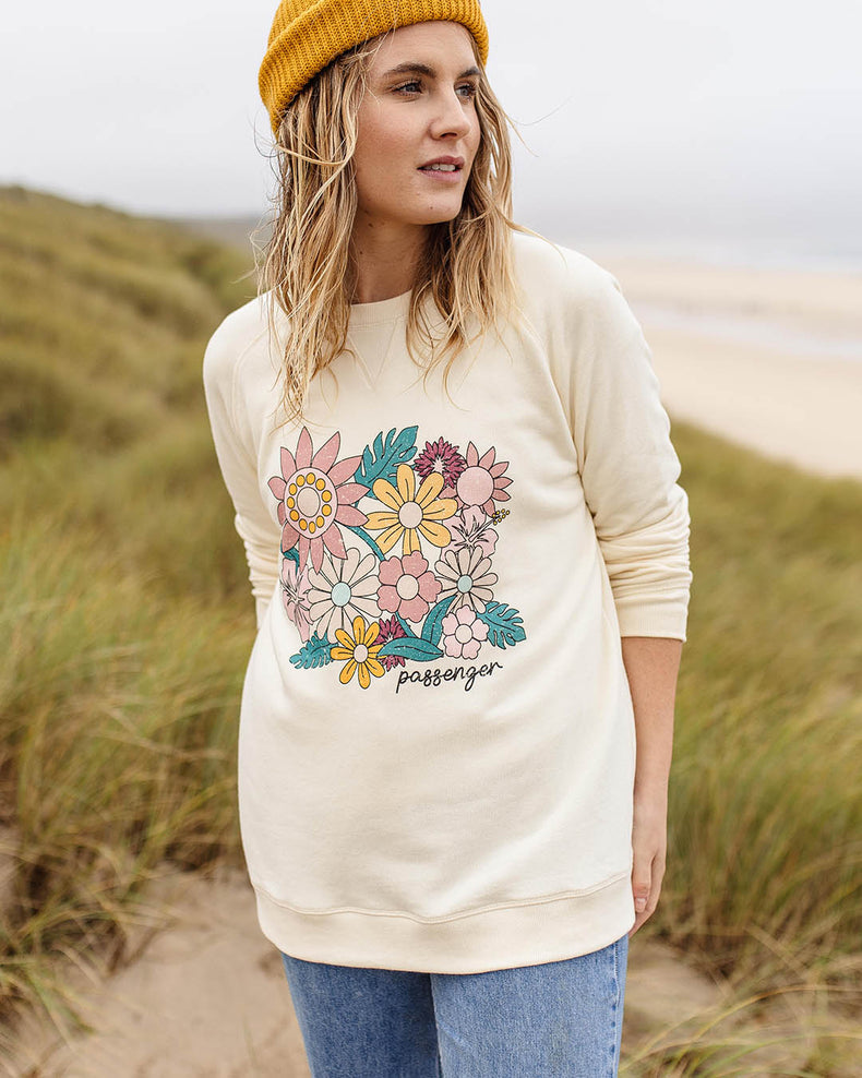 Passenger Floral Bloom Recycled Cotton Oversized Sweatshirt Birch