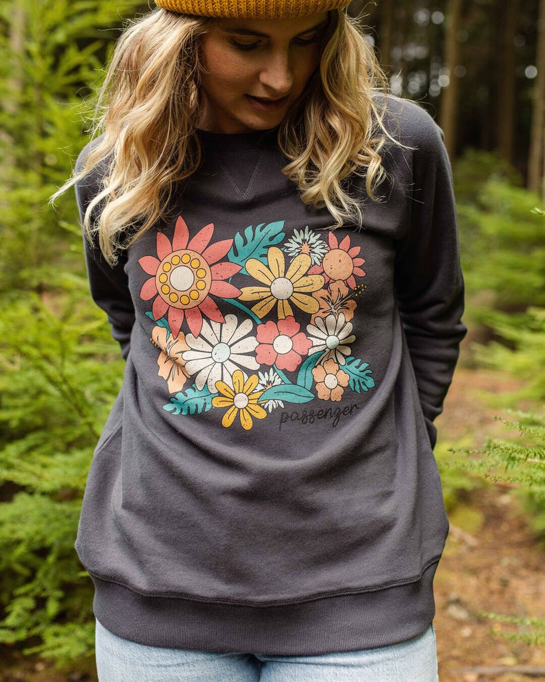 Passenger Floral Bloom Recycled Cotton Oversized Sweatshirt Charcoal