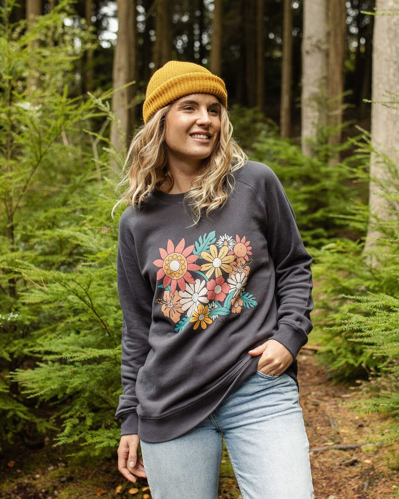 Passenger Floral Bloom Recycled Cotton Oversized Sweatshirt Charcoal